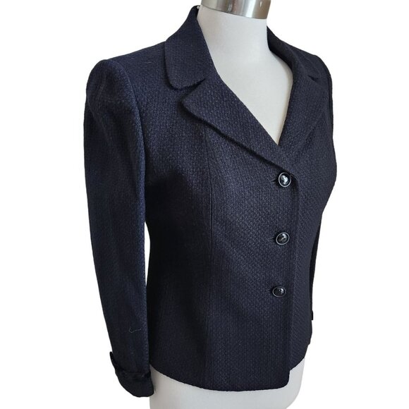 Le Suit Plaid 2 Piece Set Skirt Suit Black Size 6 P Tweed Velvet Trim - Picture 4 of 16